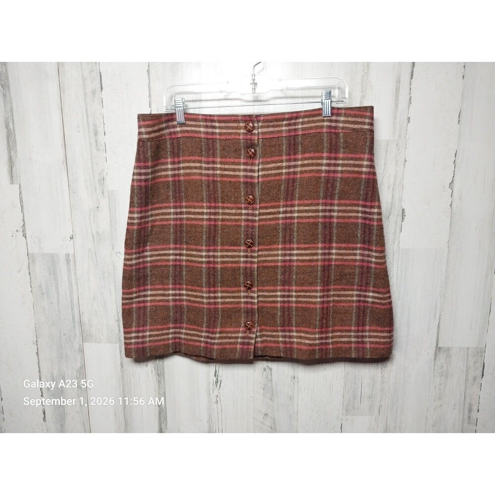Talbots A-Line Plaid Button Front Wool Blend Knee Length Skirt Size: 16P